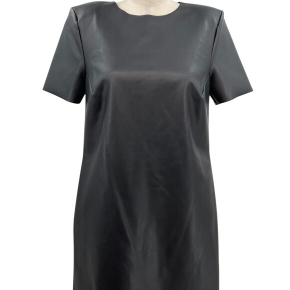 Wolford Vegan‎ Dress Shift Short Sleeve Faux Leather Black Size 40 US 10 - Picture 5 of 15